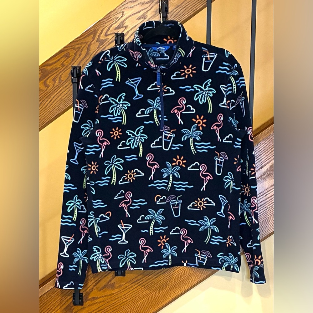 Chubbies Neon Tropical Print 1/4 Zip Cocktails-flamingos  Navy  SZ. Small  Men’s